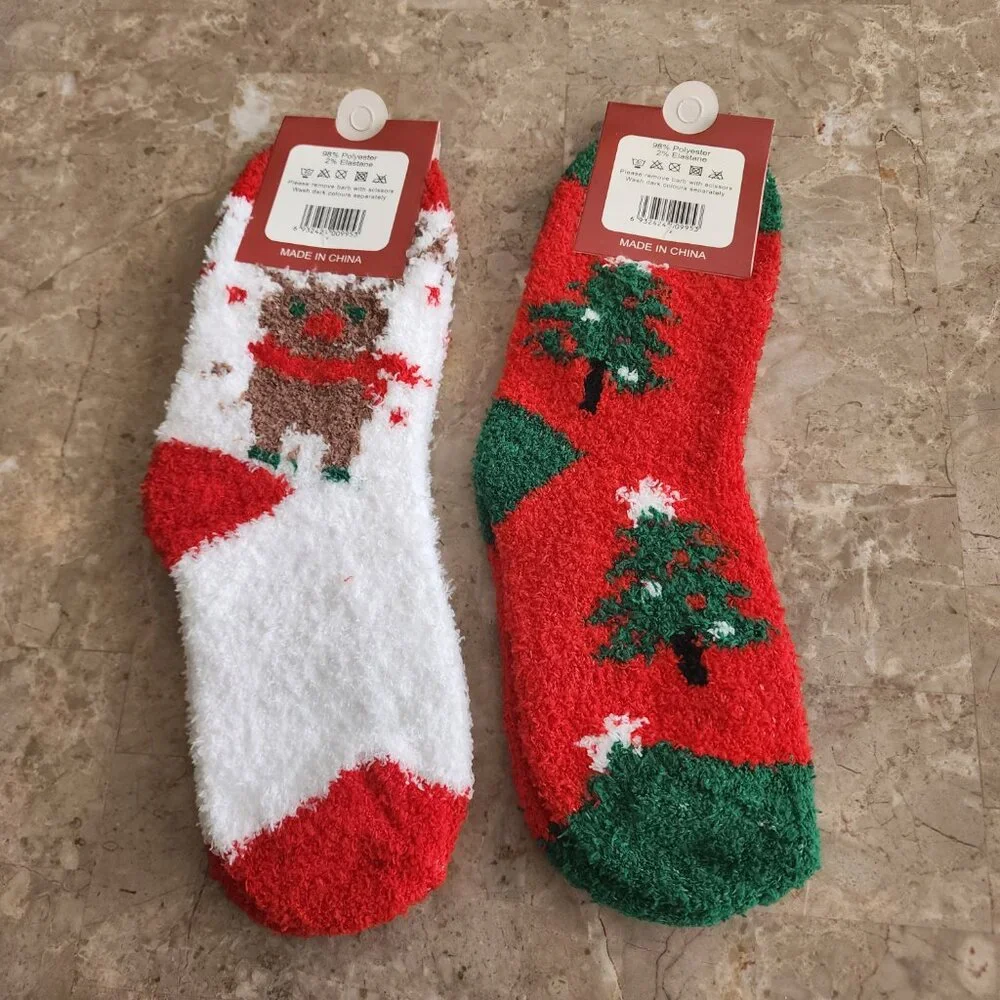 Women's Colorful Christmas Fluffy Socks (2pk)